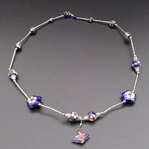 Beautiful Blue Beaded Necklace with Flowers